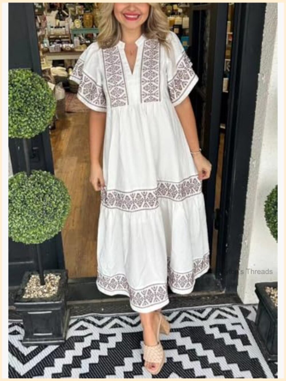 Women's Summer Printed Floral Dress Cotton Midi Long Tunic - Picture 2 of 2